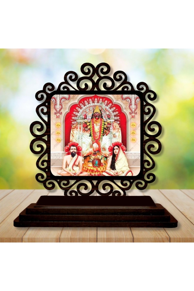 Car Desk/Table Top Kali Maa and Ramakrishna Paramahamsa and Sarada Devi Wooden Showpiece 3x4 Inches, Compact & Stylish Spiritual Display for Car, Home & Office (Pack of 1) (F19901)