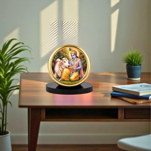 Car Desk/Table Top Lord Krishna Metal Golden Photo Stand 2x2 Inches, Compact & Stylish Spiritual Display for Car, Home & Office (Pack of 1) (F18786)
