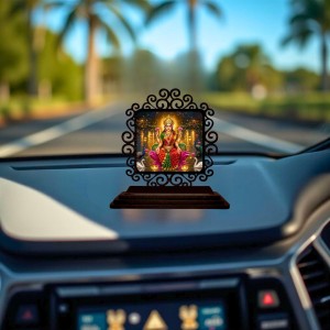 Car Desk/Table Top Goddess Lakshmi Wooden Showpiece 3x4 Inches, Compact & Stylish Spiritual Display for Car, Home & Office (Pack of 1) (F20017)