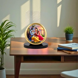 Car Desk/Table Top Radha Krishna Metal Golden Photo Stand 2x2 Inches, Compact & Stylish Spiritual Display for Car, Home & Office (Pack of 1) (F18738)