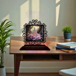 Car Desk/Table Top Ramkrishna Paramahamsa Wooden Showpiece 3x4 Inches, Compact & Stylish Spiritual Display for Car, Home & Office (Pack of 1) (F19854)