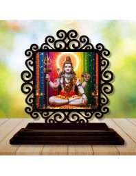 Car Desk/Table Top Lord Shiva Wooden Showpiece 3x4 Inches, Compact & Stylish Spiritual Display for Car, Home & Office (Pack of 1) (F20013)