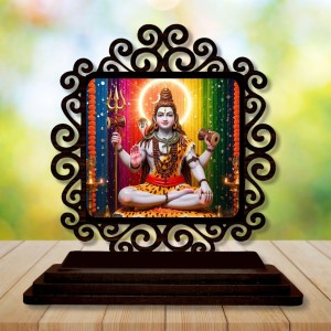 Car Desk/Table Top Lord Shiva Wooden Showpiece 3x4 Inches, Compact & Stylish Spiritual Display for Car, Home & Office (Pack of 1) (F20013)