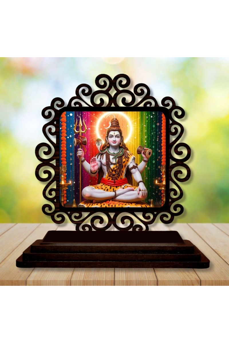 Car Desk/Table Top Lord Shiva Wooden Showpiece 3x4 Inches, Compact & Stylish Spiritual Display for Car, Home & Office (Pack of 1) (F20013)