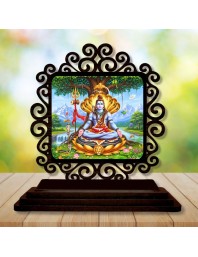 Car Desk/Table Top Lord Shiva Wooden Showpiece 3x4 Inches, Compact & Stylish Spiritual Display for Car, Home & Office (Pack of 1) (F20050)