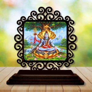 Car Desk/Table Top Lord Shiva Wooden Showpiece 3x4 Inches, Compact & Stylish Spiritual Display for Car, Home & Office (Pack of 1) (F20050)