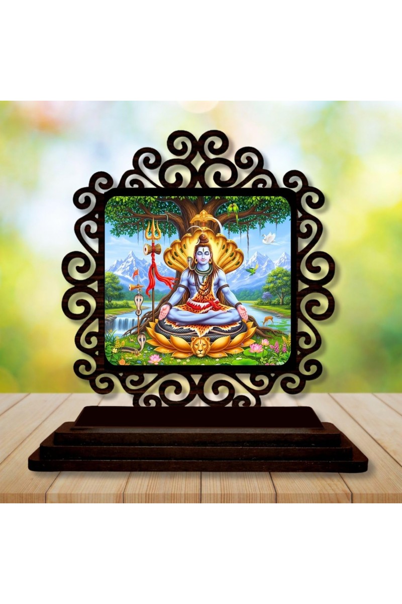 Car Desk/Table Top Lord Shiva Wooden Showpiece 3x4 Inches, Compact & Stylish Spiritual Display for Car, Home & Office (Pack of 1) (F20050)
