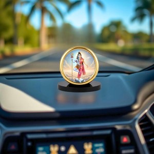 Car Desk/Table Top Arthanareeshwar Metal Golden Photo Stand 2x2 Inches, Compact & Stylish Spiritual Display for Car, Home & Office (Pack of 1) (F18594)