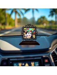 Car Desk/Table Top Lord Krishna Wooden Showpiece 3x4 Inches, Compact & Stylish Spiritual Display for Car, Home & Office (Pack of 1) (F20055)