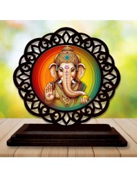 Car Desk/Table Top Lord Ganesha Wooden Showpiece 3x4 Inches, Compact & Stylish Spiritual Display for Car, Home & Office (Pack of 1) (F19605)