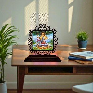 Car Desk/Table Top Lord Shiva Wooden Showpiece 3x4 Inches, Compact & Stylish Spiritual Display for Car, Home & Office (Pack of 1) (F20050)
