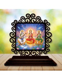 Car Desk/Table Top Lakshmi Saraswathi Parvathi Wooden Showpiece 3x4 Inches, Compact & Stylish Spiritual Display for Car, Home & Office (Pack of 1) (F19818)