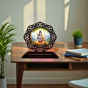 Car Desk/Table Top Lord Rama Wooden Showpiece 3x4 Inches, Compact & Stylish Spiritual Display for Car, Home & Office (Pack of 1) (F19695)