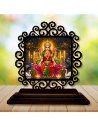 Car Desk/Table Top Goddess Lakshmi Wooden Showpiece 3x4 Inches, Compact & Stylish Spiritual Display for Car, Home & Office (Pack of 1) (F20017)