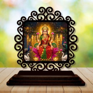 Car Desk/Table Top Goddess Lakshmi Wooden Showpiece 3x4 Inches, Compact & Stylish Spiritual Display for Car, Home & Office (Pack of 1) (F20017)