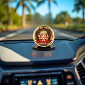 Car Desk/Table Top Lord Ganesha Metal Golden Photo Stand 2x2 Inches, Compact & Stylish Spiritual Display for Car, Home & Office (Pack of 1) (F18604)