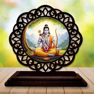Car Desk/Table Top Lord Rama Wooden Showpiece 3x4 Inches, Compact & Stylish Spiritual Display for Car, Home & Office (Pack of 1) (F19695)
