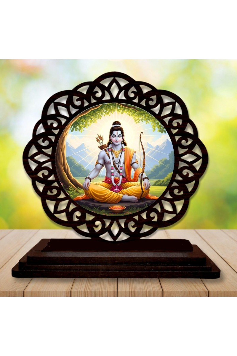 Car Desk/Table Top Lord Rama Wooden Showpiece 3x4 Inches, Compact & Stylish Spiritual Display for Car, Home & Office (Pack of 1) (F19695)