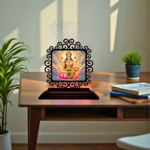 Car Desk/Table Top Goddess Lakshmi Wooden Showpiece 3x4 Inches, Compact & Stylish Spiritual Display for Car, Home & Office (Pack of 1) (F19833)