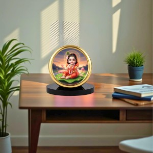 Car Desk/Table Top Radha Metal Golden Photo Stand 2x2 Inches, Compact & Stylish Spiritual Display for Car, Home & Office (Pack of 1) (F18645)