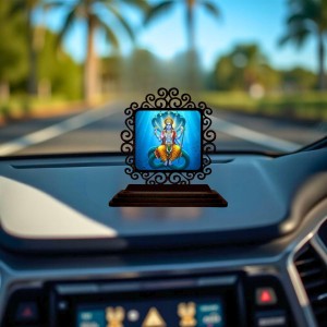 Car Desk/Table Top Lord Vishnu Wooden Showpiece 3x4 Inches, Compact & Stylish Spiritual Display for Car, Home & Office (Pack of 1) (F19885)