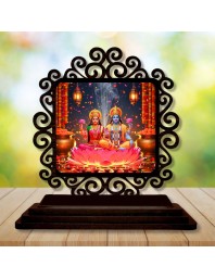 Car Desk/Table Top Lord Vishnu and Lakshmi Wooden Showpiece 3x4 Inches, Compact & Stylish Spiritual Display for Car, Home & Office (Pack of 1) (F20062)