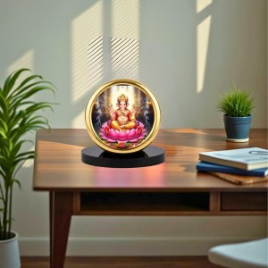Car Desk/Table Top Lord Ganesha Metal Golden Photo Stand 2x2 Inches, Compact & Stylish Spiritual Display for Car, Home & Office (Pack of 1) (F18605)