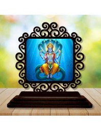 Car Desk/Table Top Lord Vishnu Wooden Showpiece 3x4 Inches, Compact & Stylish Spiritual Display for Car, Home & Office (Pack of 1) (F19885)