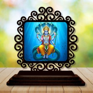 Car Desk/Table Top Lord Vishnu Wooden Showpiece 3x4 Inches, Compact & Stylish Spiritual Display for Car, Home & Office (Pack of 1) (F19885)