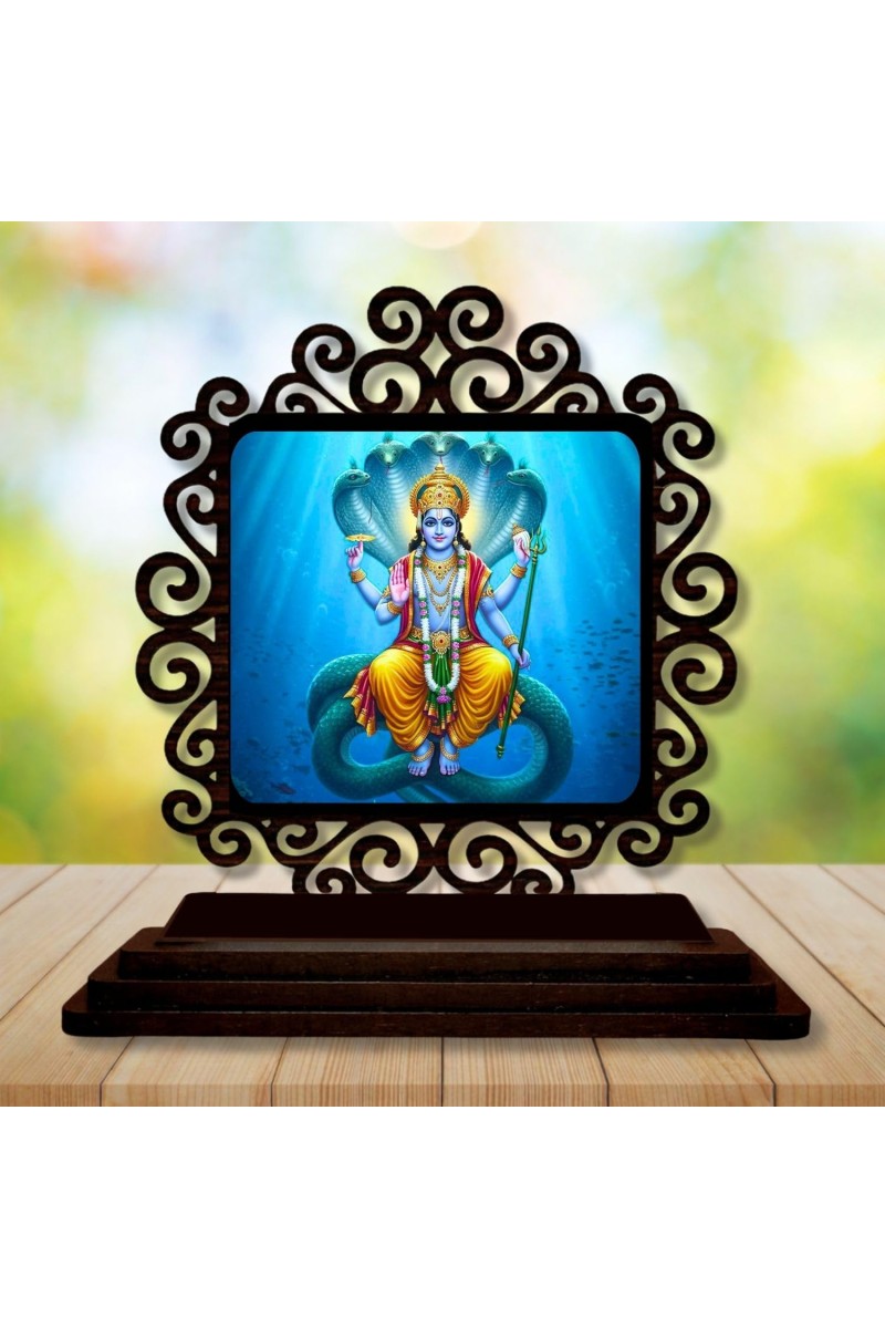 Car Desk/Table Top Lord Vishnu Wooden Showpiece 3x4 Inches, Compact & Stylish Spiritual Display for Car, Home & Office (Pack of 1) (F19885)