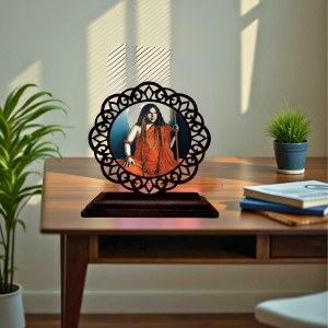 Car Desk/Table Top Swami Pranavananda Maharaj Wooden Showpiece 3x4 Inches, Compact & Stylish Spiritual Display for Car, Home & Office (Pack of 1) (F19666)