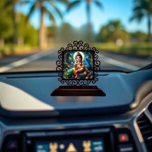 Car Desk/Table Top Lord Vishnu and Lakshmi Wooden Showpiece 3x4 Inches, Compact & Stylish Spiritual Display for Car, Home & Office (Pack of 1) (F20065)