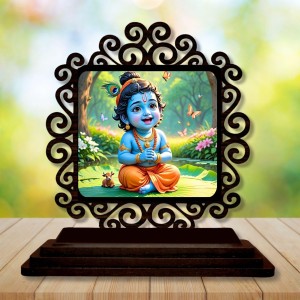 Car Desk/Table Top Little Krishna Wooden Showpiece 3x4 Inches, Compact & Stylish Spiritual Display for Car, Home & Office (Pack of 1) (F19985)