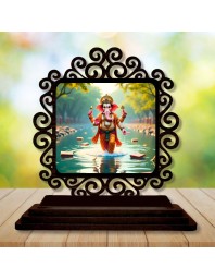 Car Desk/Table Top Lord Ganesha Wooden Showpiece 3x4 Inches, Compact & Stylish Spiritual Display for Car, Home & Office (Pack of 1) (F19801)