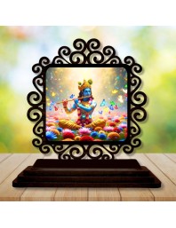 Car Desk/Table Top Lord Krishna Wooden Showpiece 3x4 Inches, Compact & Stylish Spiritual Display for Car, Home & Office (Pack of 1) (F19792)