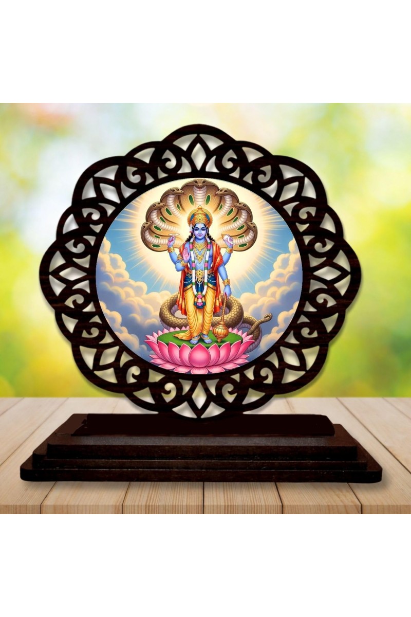 Car Desk/Table Top Lord Vishnu Wooden Showpiece 3x4 Inches, Compact & Stylish Spiritual Display for Car, Home & Office (Pack of 1) (F19696)