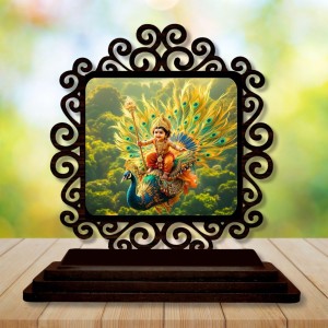 Car Desk/Table Top Lord Karthikeya Wooden Showpiece 3x4 Inches, Compact & Stylish Spiritual Display for Car, Home & Office (Pack of 1) (F20066)