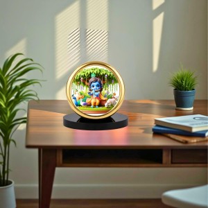 Car Desk/Table Top Little Krishna Metal Golden Photo Stand 2x2 Inches, Compact & Stylish Spiritual Display for Car, Home & Office (Pack of 1) (F18897)