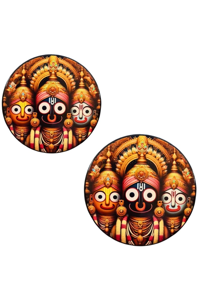 Stainless Steel Round Jagannath Balabhadra Subhadra Fridge Magnet | Devotional & Decorative Refrigerator Magnet for Home & Office | Pack of 6