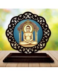 Car Desk/Table Top LordMahaviraa Wooden Showpiece 3x4 Inches, Compact & Stylish Spiritual Display for Car, Home & Office (Pack of 1) (F19564)