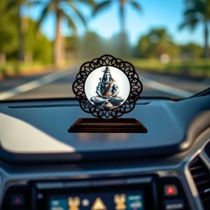 Car Desk/Table Top Lord Shiva Wooden Showpiece 3x4 Inches, Compact & Stylish Spiritual Display for Car, Home & Office (Pack of 1) (F19640)
