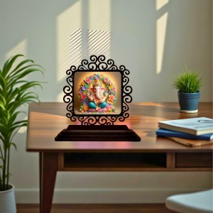 Car Desk/Table Top Lord Ganesha Wooden Showpiece 3x4 Inches, Compact & Stylish Spiritual Display for Car, Home & Office (Pack of 1) (F19936)