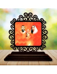Car Desk/Table Top Ramakrishna and Sarada Devi Wooden Showpiece 3x4 Inches, Compact & Stylish Spiritual Display for Car, Home & Office (Pack of 1) (F19781)