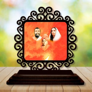 Car Desk/Table Top Ramakrishna and Sarada Devi Wooden Showpiece 3x4 Inches, Compact & Stylish Spiritual Display for Car, Home & Office (Pack of 1) (F19781)