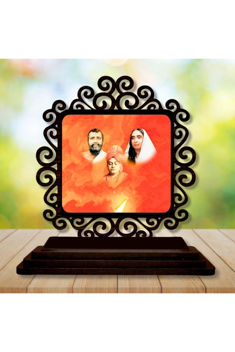 Car Desk/Table Top Ramakrishna and Sarada Devi Wooden Showpiece 3x4 Inches, Compact & Stylish Spiritual Display for Car, Home & Office (Pack of 1) (F19781)