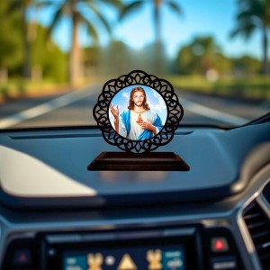 Car Desk/Table Top Lord Jesus Wooden Showpiece 3x4 Inches, Compact & Stylish Spiritual Display for Car, Home & Office (Pack of 1) (F19733) Car Desk/Table Top Lord Jesus Wooden Showpiece 3x4 Inches, Compact & Stylish Spiritual Display for Car, Home & Office (Pack of 1) (F19733)