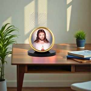 Car Desk/Table Top Lord Jesus Metal Golden Photo Stand 2x2 Inches, Compact & Stylish Spiritual Display for Car, Home & Office (Pack of 1) (F18794)