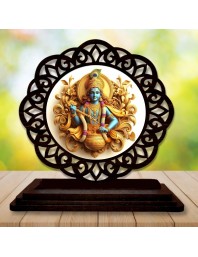Car Desk/Table Top Lord Krishna Wooden Showpiece 3x4 Inches, Compact & Stylish Spiritual Display for Car, Home & Office (Pack of 1) (F19602)