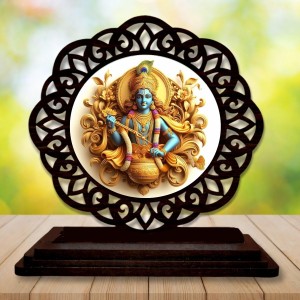 Car Desk/Table Top Lord Krishna Wooden Showpiece 3x4 Inches, Compact & Stylish Spiritual Display for Car, Home & Office (Pack of 1) (F19602)