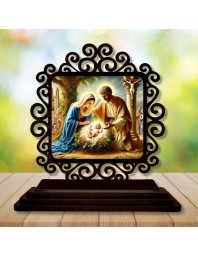 Car Desk/Table Top Jesus and Merry Wooden Showpiece 3x4 Inches, Compact & Stylish Spiritual Display for Car, Home & Office (Pack of 1) (F20021)
